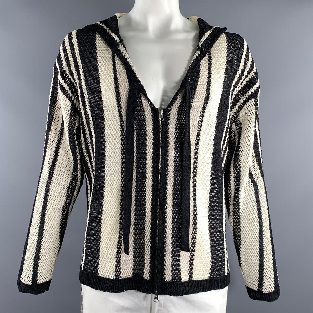 KOOI Size M Cream Black Knit Cotton Blend Zip Sweater